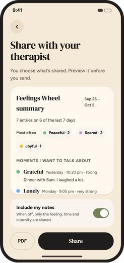 Preview of the weekly summary before sharing it with a therapist.