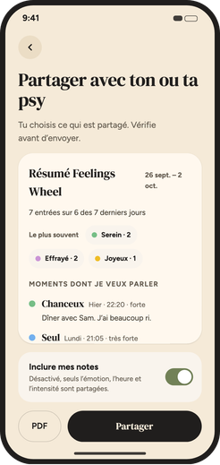 Aperçu du résumé de la semaine avant de le partager avec ton ou ta psy.