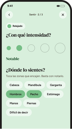 Pantalla para marcar la intensidad de una emoción y dónde se siente en el cuerpo.