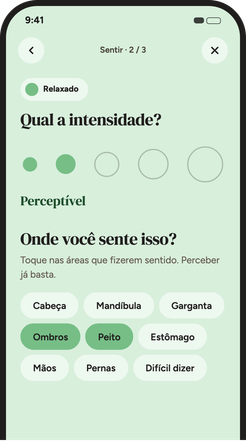 Tela para marcar a intensidade de uma emoção e onde ela aparece no corpo.