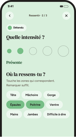 Écran pour indiquer l’intensité d’une émotion et l’endroit du corps où elle se loge.