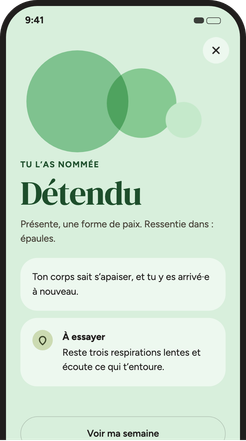 Écran qui propose un petit pas pour l’émotion nommée.