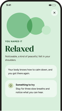 Screen suggesting a small next step for the feeling that was named.
