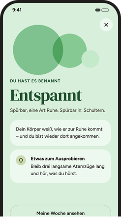 Bildschirm mit einem kleinen nächsten Schritt für das benannte Gefühl.