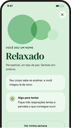 Tela que sugere um pequeno passo para a emoção nomeada.